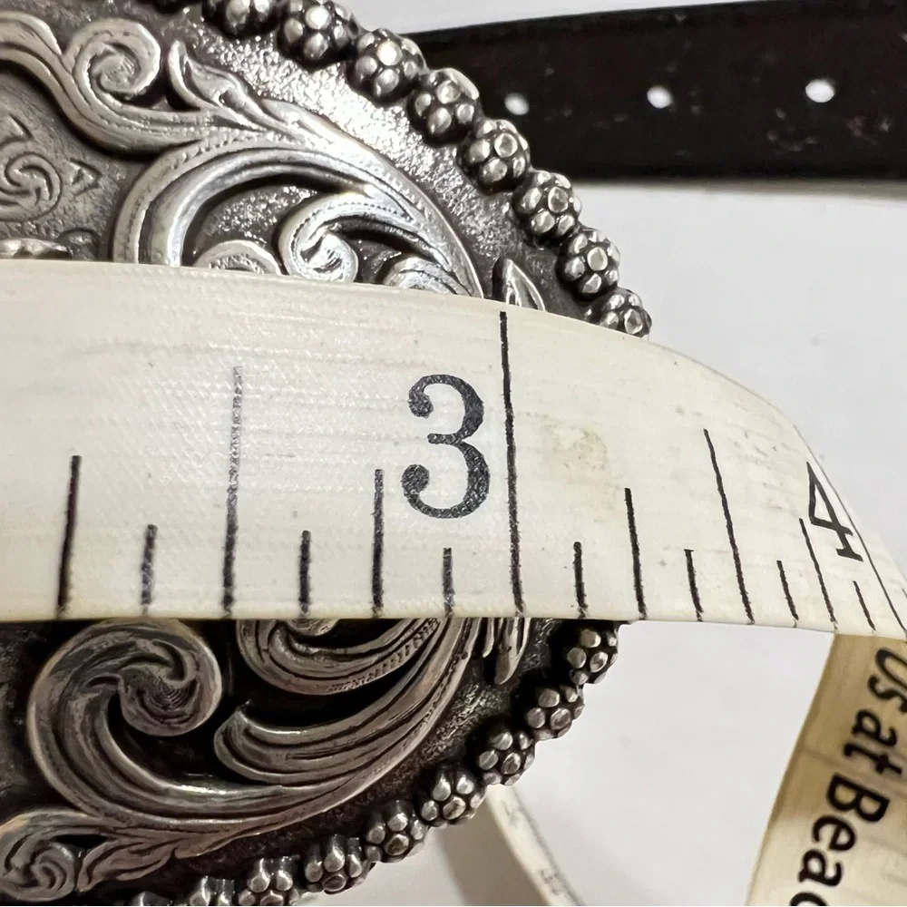 Nocona Boys Aces Buckle Western Dark Brown Belt Ornate Silver Buckle Ostrich